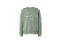 Sweat-shirt vert pour homme avec un logo ovale clair et du texte au dos.