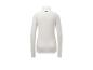 Wit sportshirt met lange mouwen, rits en zwart logo op de rug.