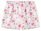 Shorts lilas clair avec un motif floral vif de marguerites roses et blanches.