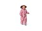 Peuter in een roze Minnie Mouse-jumpsuit.