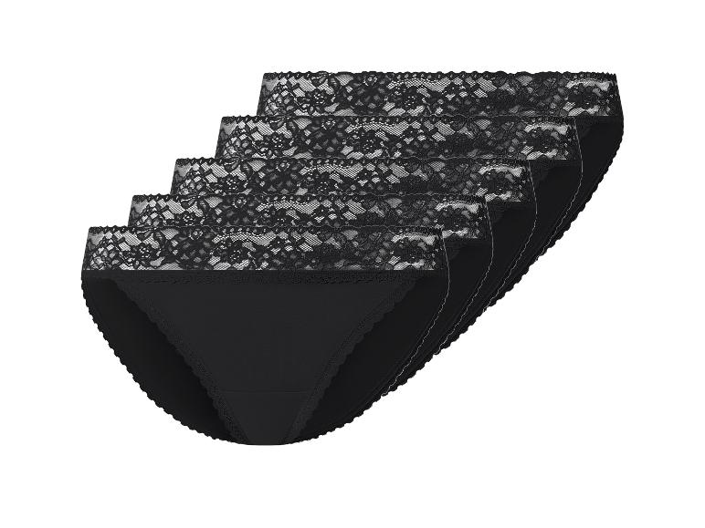Lot de cinq culottes noires avec détails en dentelle florale.