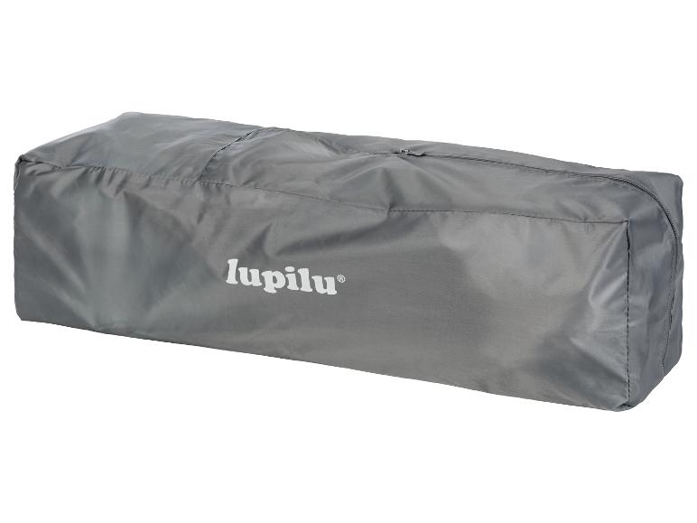 Een grijze opbergtas met rits van Lupilu.
