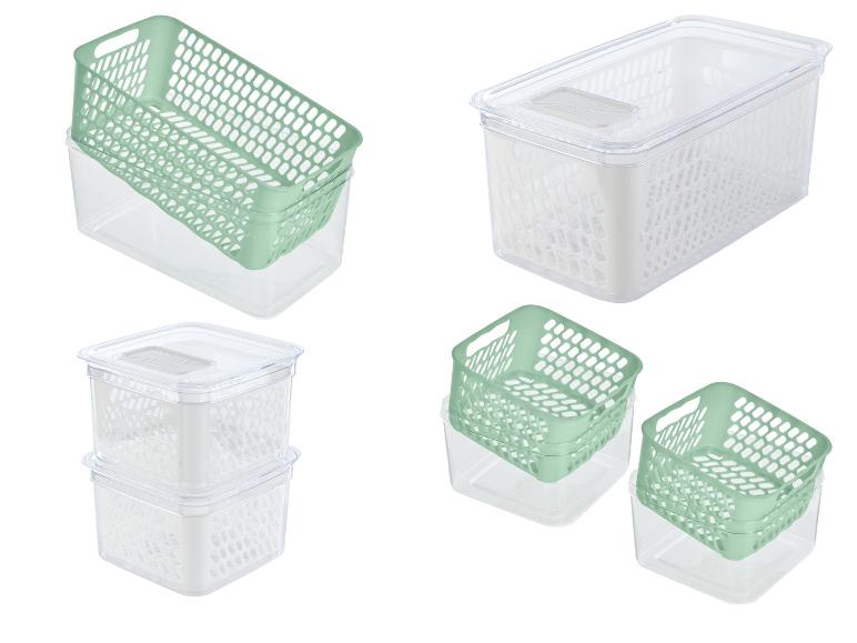Plastic opbergbakken met deksel, groen en wit