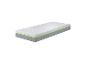 Un matelas blanc avec des côtés gris et une bordure verte.