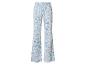 Pantalon à motifs bleus et beiges avec taille élastique.