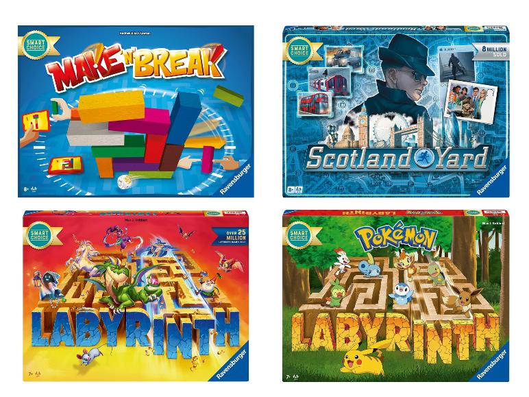 Bordspellen zoals Make 'n' Break, Scotland Yard en Labyrinth, inclusief de Pokémon-editie.