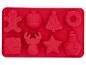 Rode siliconen bakvorm met acht kerstthema holtes.