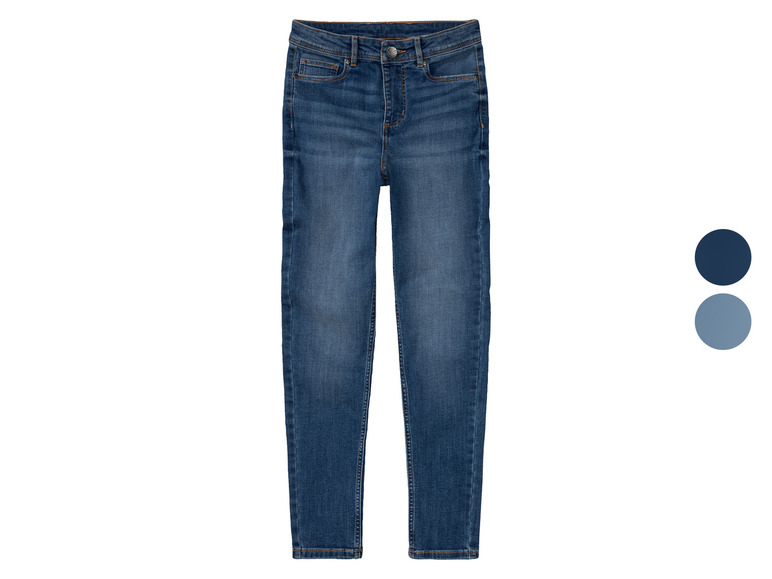 Donkerblauwe skinny jeans voor dames.