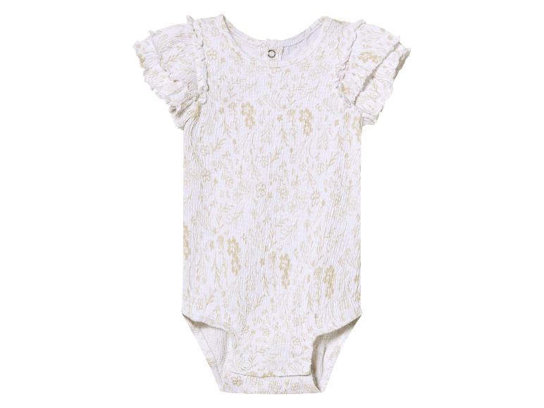 Body bébé à manches courtes, imprimé floral beige clair.
