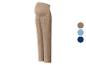 Zwangerschapsbroek in beige met brede elastische tailleband, verkrijgbaar in drie kleuren.