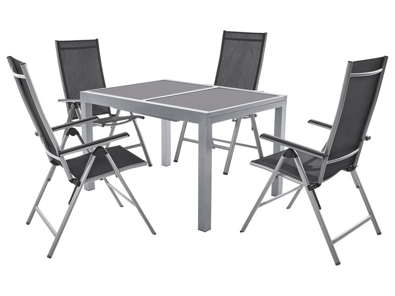 Ga naar volledige schermweergave: Aluminium tuinset zilver/grijs met uittrekbare tafel en 4 relaxstoelen Houston LIVARNO home - afbeelding 1