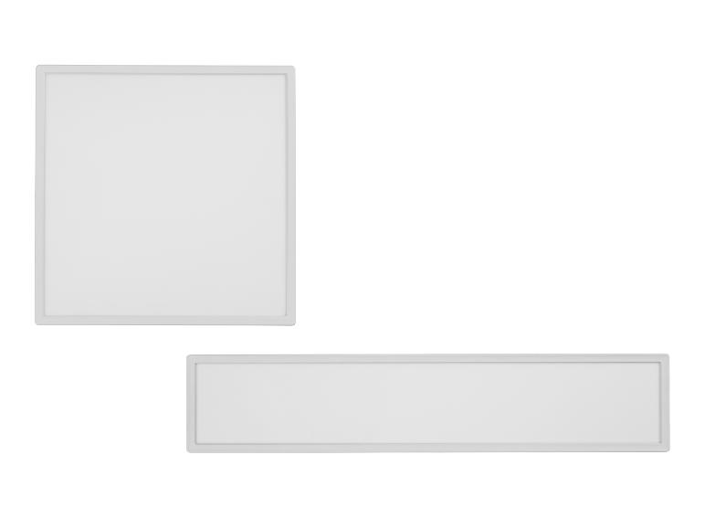 Deux panneaux lumineux LED blancs : un rectangulaire, l'autre allongé.