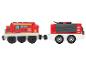 Train de pompiers jouet rouge avec deux wagons