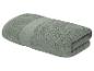 Gevouwen grijsgroene badhanddoek met een decoratieve streep