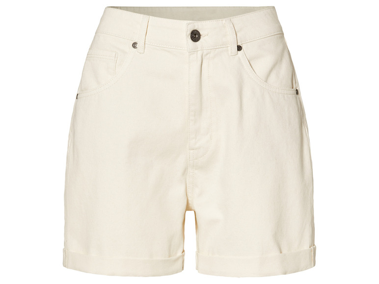 Een paar witte denim shorts.