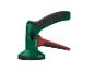 Un outil à ventouse vert et rouge avec une poignée noire texturée.