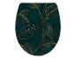 Abattant de toilettes avec motif de feuilles vert foncé et contours dorés.