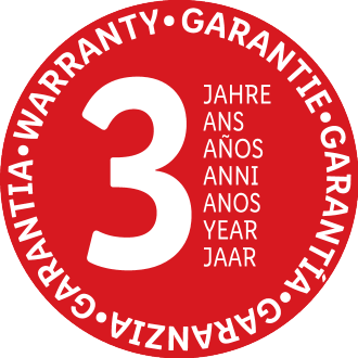 Rood 3-jarig garantiezegel in meerdere talen.