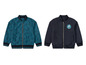 Twee blauwe bomberjacks, een met een visprint en de andere met een octopus 'Making Waves' logo.