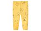 Gele babybroek met cartoon berengezichtprint.