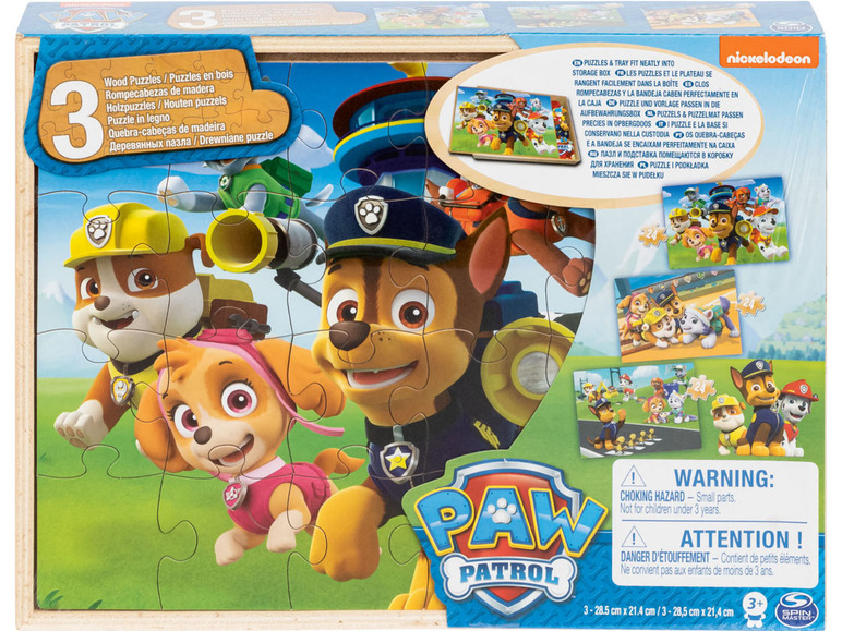 Ga naar volledige schermweergave: Spinmaster 3-in-1 houten puzzel Paw Patrol, 24 stukjes - afbeelding 1