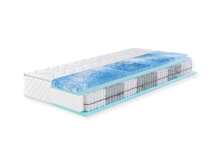 Une coupe transversale d'un matelas avec une couche supérieure en mousse et un noyau à ressorts ensachés.