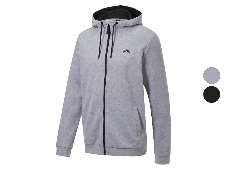 Sweat-shirt à capuche zippé, disponible en gris et noir.