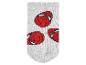 Chaussettes grises avec motifs de têtes d'araignée rouges.