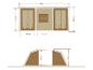 Plan et coupe d'une tente avec deux zones de couchage et un espace de vie de 3,5 m².