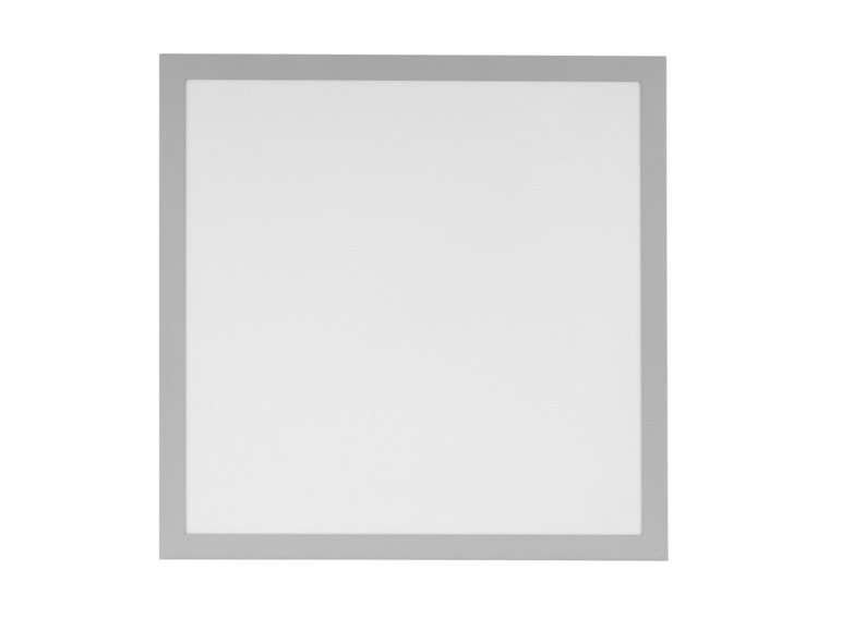 Een rechthoekige LED-plafondlamp met een zilveren rand.
