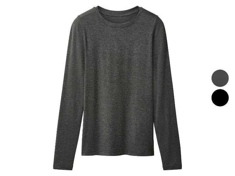 T-shirt gris foncé à manches longues et col rond avec deux échantillons de couleurs.