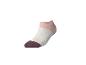 Chaussette courte à trois bandes de couleur : rose, crème et bordeaux.