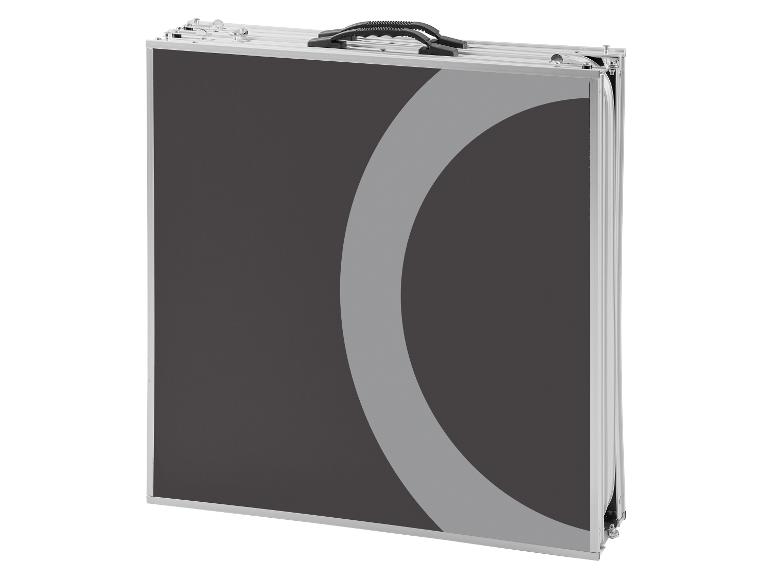 Table pliante portable avec design moderne gris et noir.
