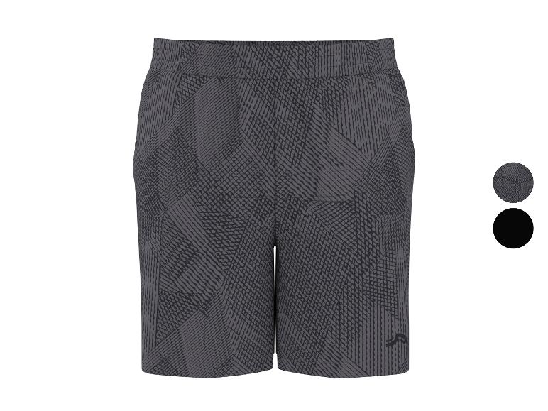 Donkergrijze sportshort met geometrisch patroon en elastische tailleband.