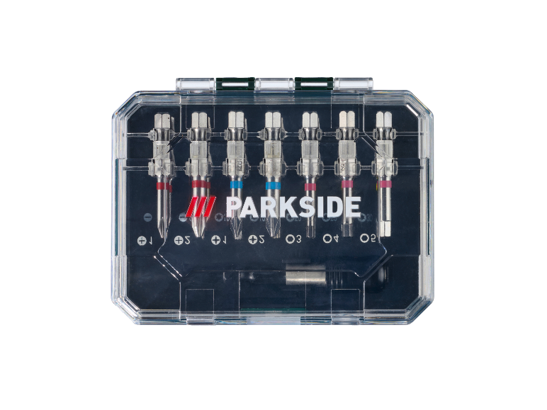 Parkside schroevendraaierset in een transparante doos.