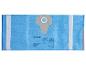 Sac d'aspirateur bleu avec fixation grise et instructions de montage.