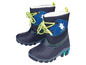 Deux paires de bottes d'hiver bleues avec des lacets verts.