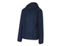 Een donkerblauwe windjack met een capuchon en mesh panelen