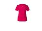 Vue arrière d'un t-shirt de sport fuchsia à manches courtes avec des points réfléchissants sur le haut du dos.