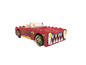 Een rode Hot Wheels auto met een drakenontwerp.