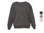 Sweat-shirt gris foncé pour enfant avec un motif d'éléphant orange, disponible en plusieurs couleurs et motifs.
