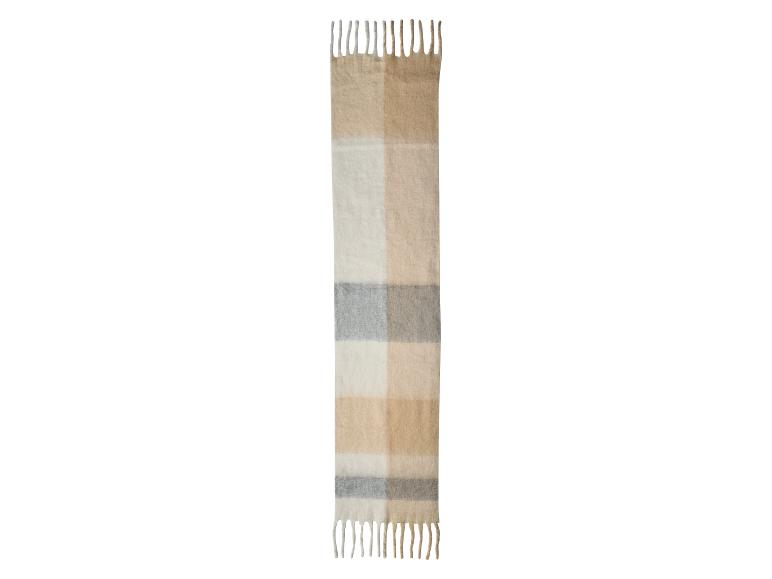 Beige, witte en grijze geruite sjaal met franjes