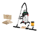 Parkside nat- en droogzuiger met accessoires, inclusief zakken en filters.