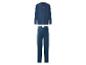 Marineblauwe herenpyjama met een top met lange mouwen en een lange broek.