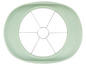 Een groene, ronde, plastic snijder met staaldraden.
