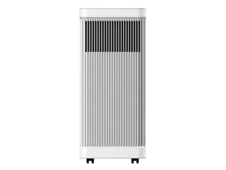 Een draagbare airco op wielen, modern en minimalistisch design.
