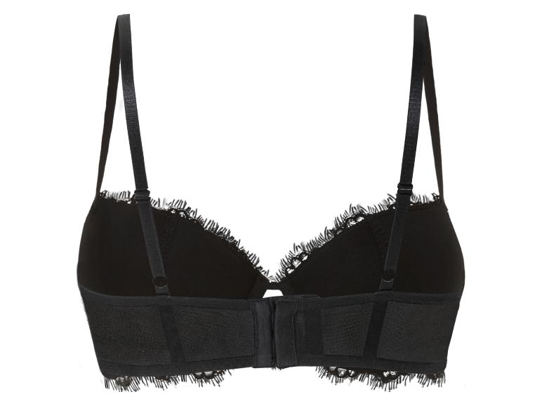 Un soutien-gorge noir avec un bord en dentelle.