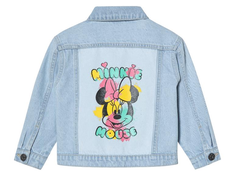 Veste en jean pour enfant, motif Minnie Mouse coloré.