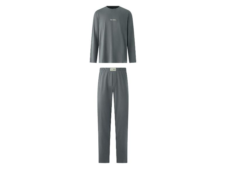 Donkergrijze herenpyjama set, bestaande uit een shirt met lange mouwen en een broek.