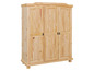 Een houten kledingkast met drie deuren.